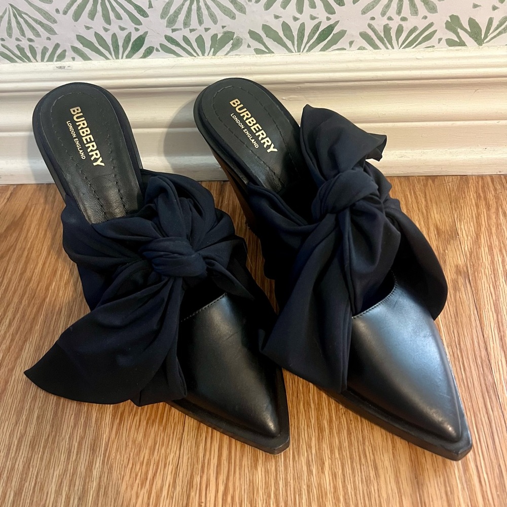 Burberry Black Mules with Bow Detail